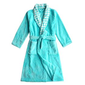 Soft Plush Diamond Pattern Lapel Bathrobes for Boys Girls Bath Homewear, Light Blue