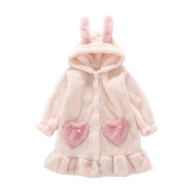 Girls Sweet Flannel Bathrobes With Ears Hooded Sleepwear for Bath Homewear, Beige