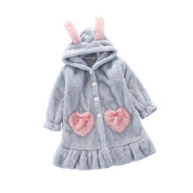 Girls Sweet Flannel Bathrobes With Ears Hooded Sleepwear for Bath Homewear, Blue