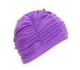 Womens Large Long Hair Swim Cap Pleated Cloth Ear Protection Adult Spa Supplies Swim Cap; Purple