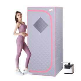 Full Size Portable Grey Steam Sauna tentâ€“Personal Home Spa;  with Steam Generator;  Remote Control;  Foldable Chair;  Timer and PVC Pipe Connector Eas