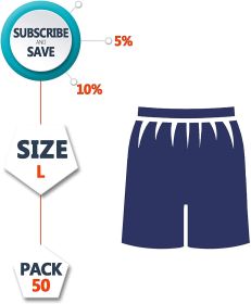 Disposable Exam Shorts Pack of 50 Adult SMS 35 GSM Shorts Medium Dark Blue Boxers with 1" Wide Elastic Waist Non-sterile Breathable Unisex Briefs for