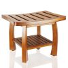 Oceanstar Solid Wood Spa Bench with Storage Shelf, Teak Color Finish