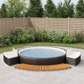 Spa Surround Black Poly Rattan and Solid Wood Acacia (Color: Black)