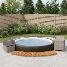 Spa Surround Gray Poly Rattan and Solid Wood Acacia (Color: Gray)